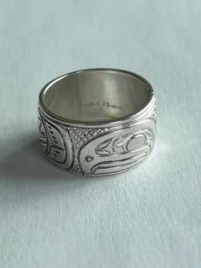 Haida Raven Silver Wide Band Ring - size 6